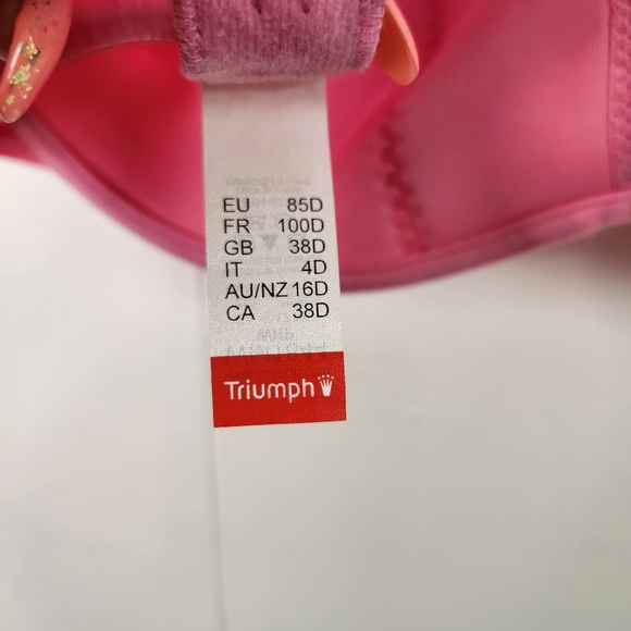 Triumph Plunge Underwire Bra Lightly Lined Hot Pink Lace-Up Size 38D - Picture 6 of 6